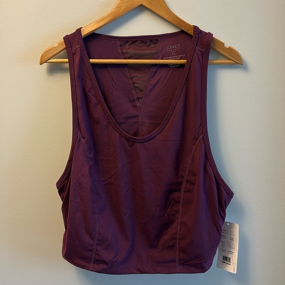 NWT Jones New York Sport Merlot Racer Back Cropped Athletic Top Size 3X
